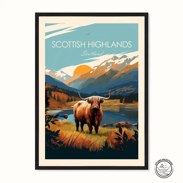 Scottish Highlands Traditional Travel Poster, Home Decor