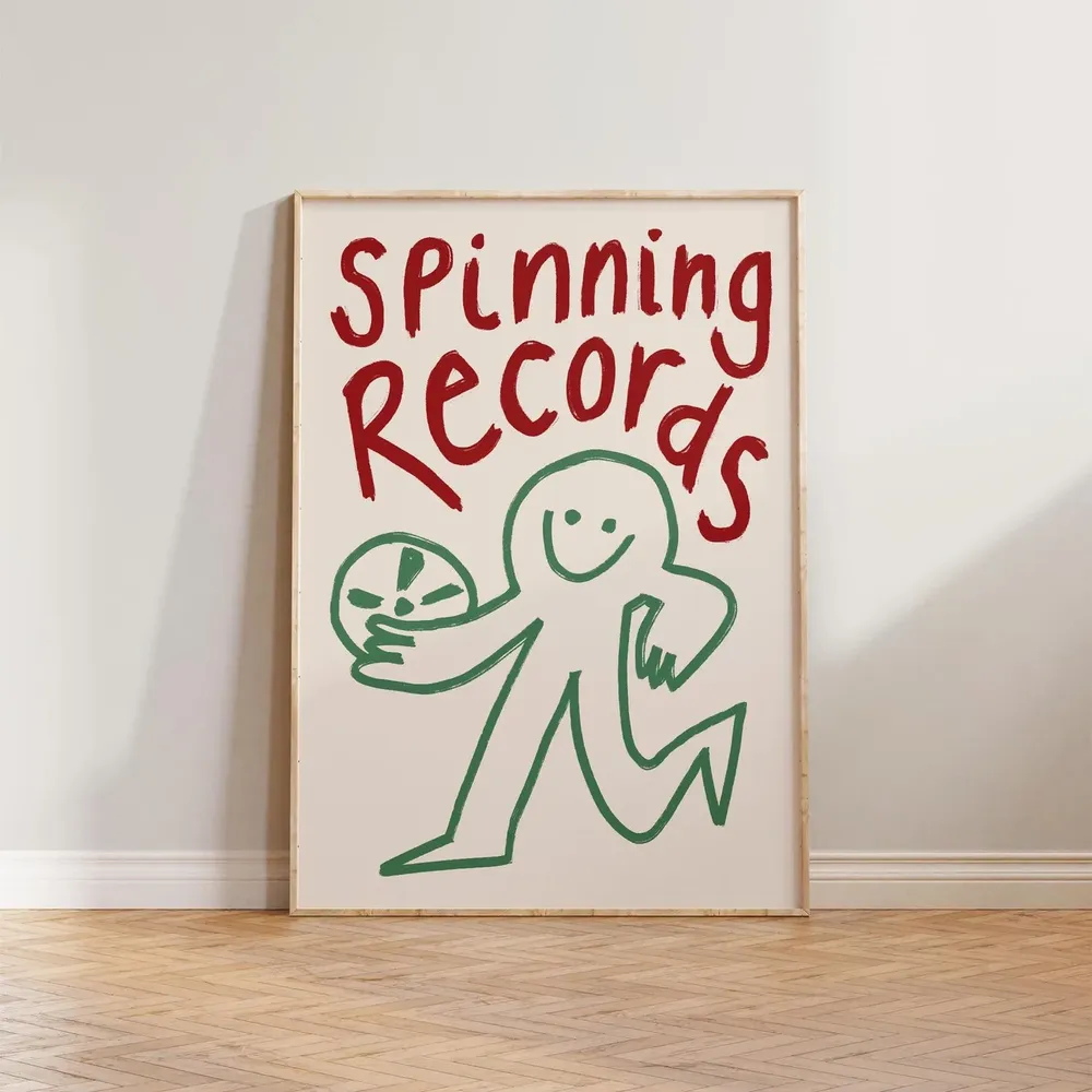 Music Wall Art Print, Spinning Records Doodle
