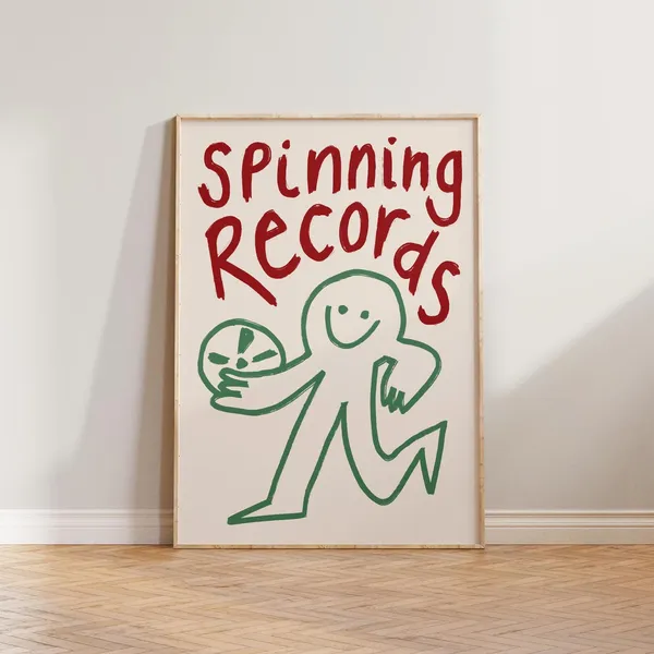 Music Wall Art Print, Spinning Records Doodle