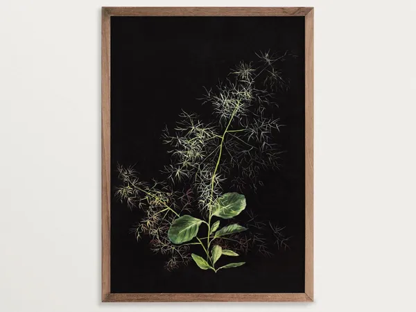 Dark Botanical Hair Grass Print, Moody Decor