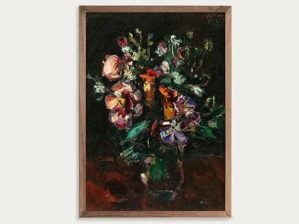 Moody Flowers Still Life, Vintage Oil Painting Print