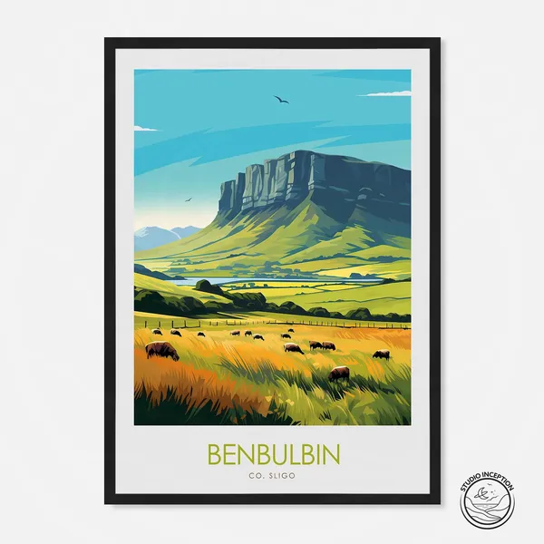 Sligo Benbulbin Travel Poster, Ireland Wall Art
