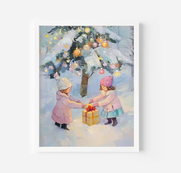Christmas Tree Art Print, Snowy Holiday Season Decor