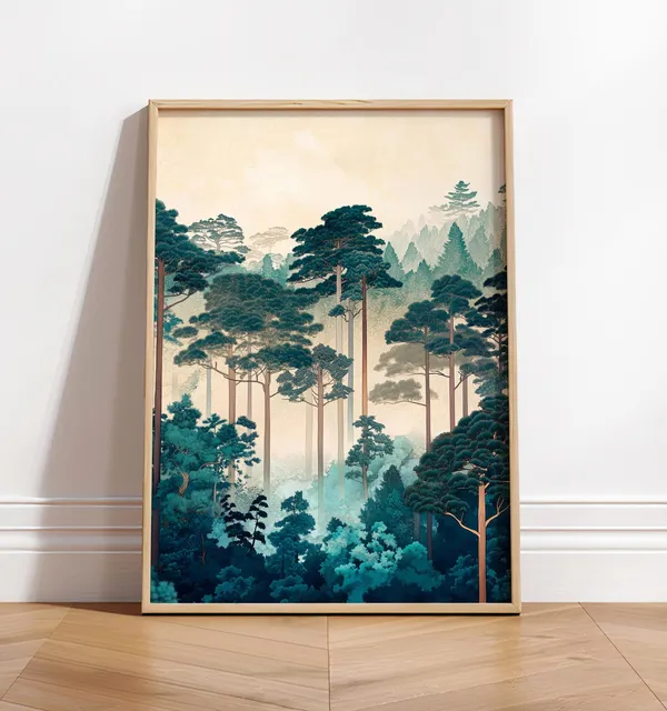Japanese Forest Landscape, Japandi Art Print