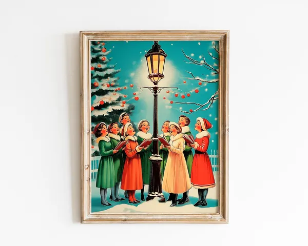 Vintage Christmas Carolers Travel Poster, Holiday Decor