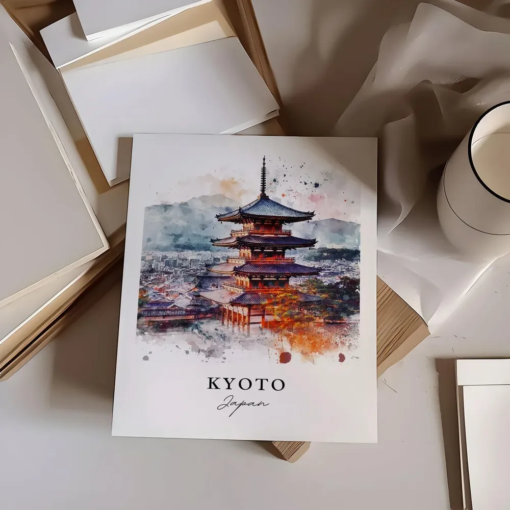 Kyoto Japan Watercolor Travel Poster, Honshu Island - Image 6