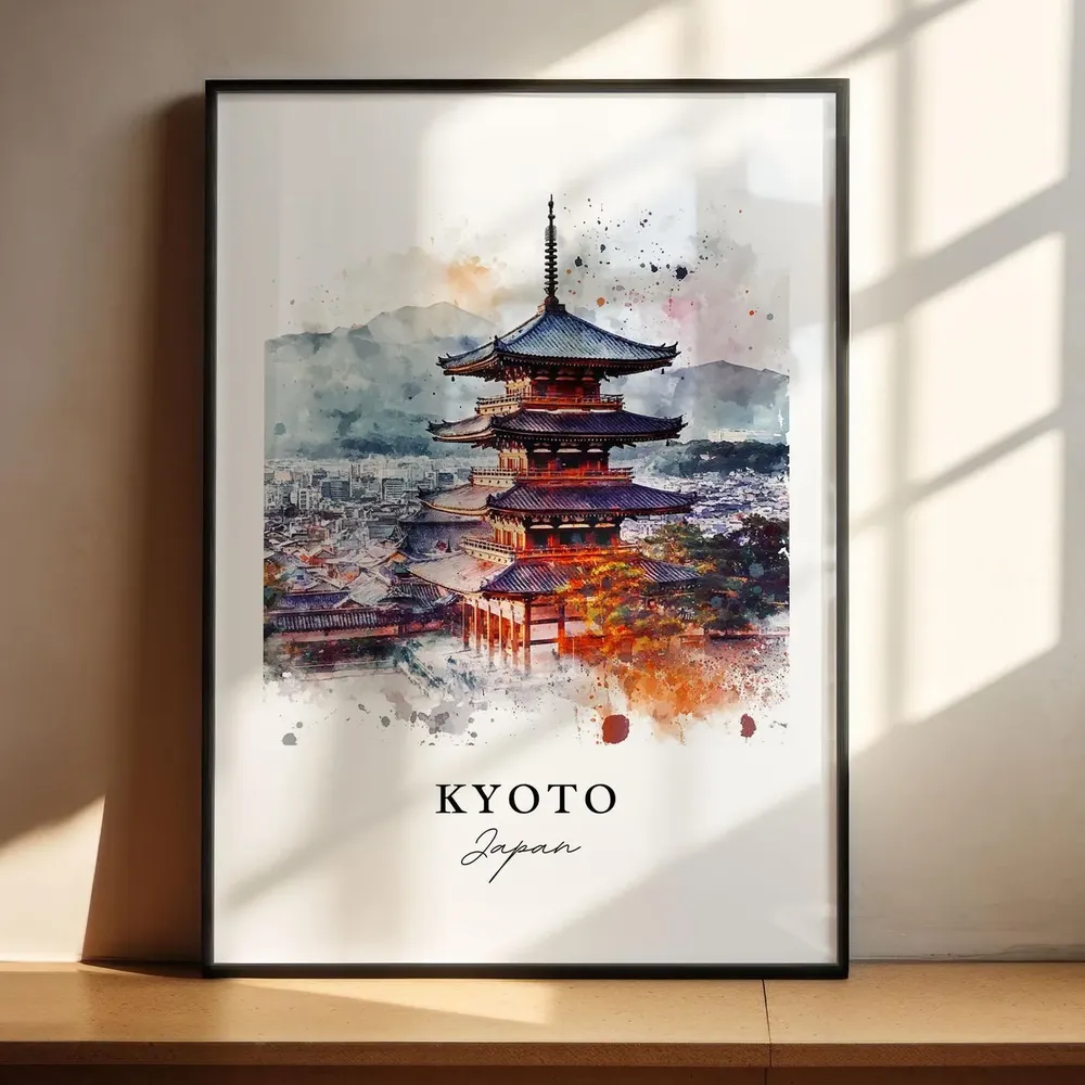 Kyoto Japan Watercolor Travel Poster, Honshu Island - Image 4