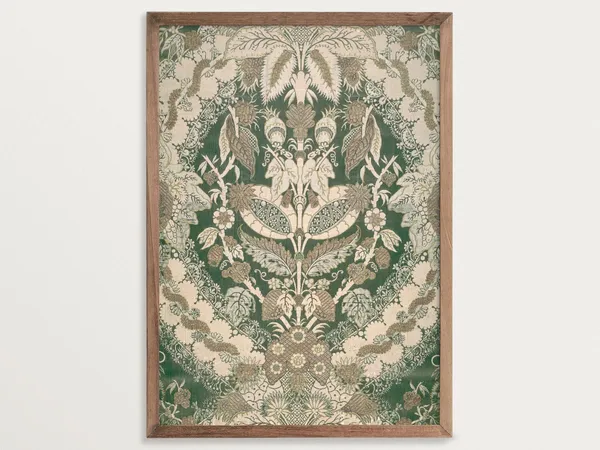 Muted Green Tapestry, Vintage Textile Art Print