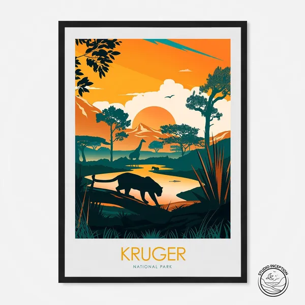 Kruger National Park Travel Poster, Africa Art Print