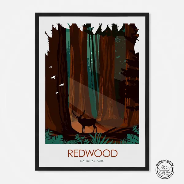 Redwood National Park Travel Poster, Redwood Park Art Print