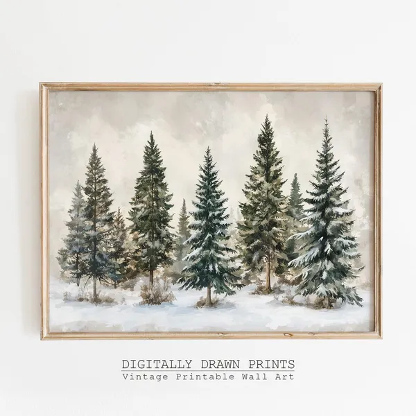 Winter Christmas Trees Landscape Art Print