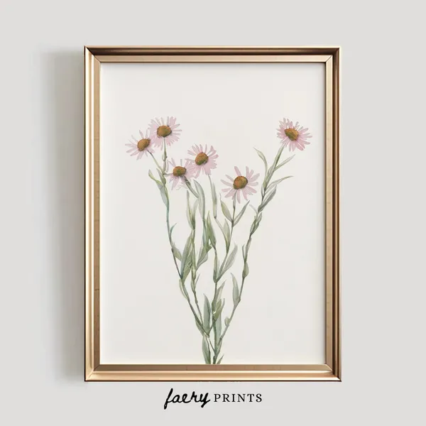 Soft Pink Minimalist Wildflowers, Farmhouse Floral Print