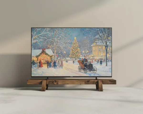Vintage Christmas Village Illustration, Holiday Art Print