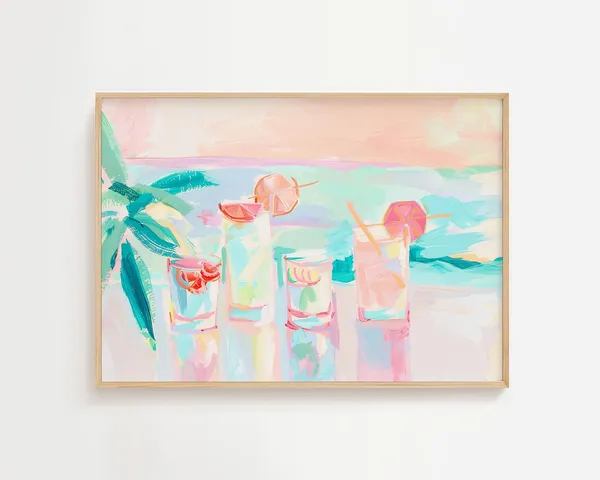 Sunset Cocktails Coastal Happy Hour Art Print