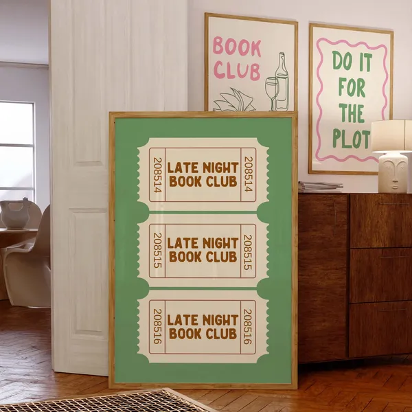 Late Night Book Club Poster, Reading Nook Decor
