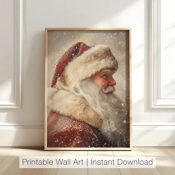 Vintage Santa Claus Holiday Art Print, Retro Decor