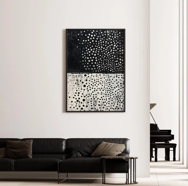 Black And White Abstract Dots, Minimalist Art Print