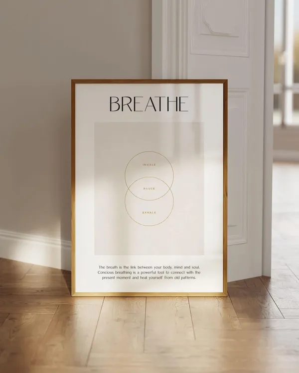 Breathing Poster, Mindful Inhale Exhale Wall Art