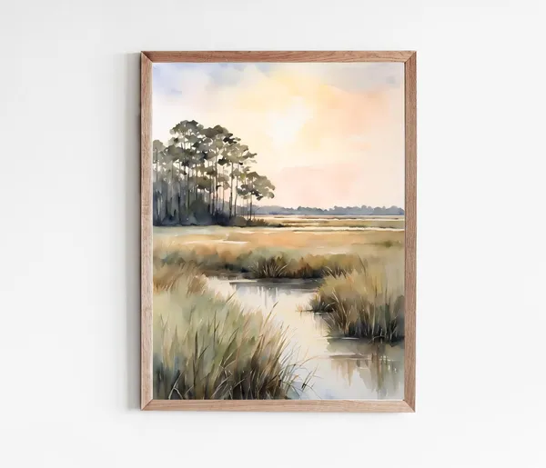 Marsh Sunset Charleston Lowcountry Watercolor Art Print