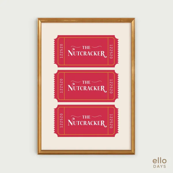 Nutcracker Ticket Art Print, Christmas Decor Poster