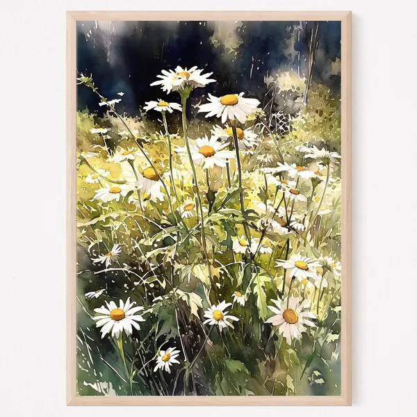 Forest Glade Watercolor Art Print, Sunlit Wildflowers