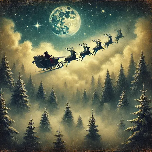 Victorian Santa Sleigh Vintage Holiday Scene Art Print