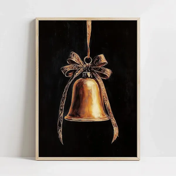 Vintage Golden Bell Christmas Ornament Wall Art