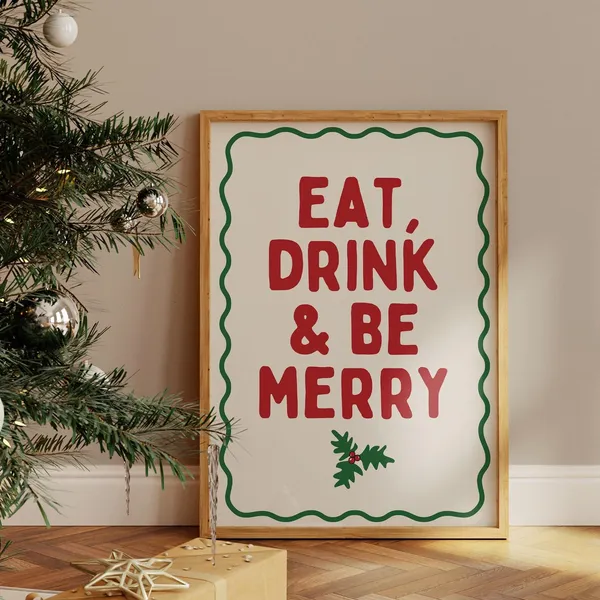 Eat Drink And Be Merry Retro Christmas Art Print