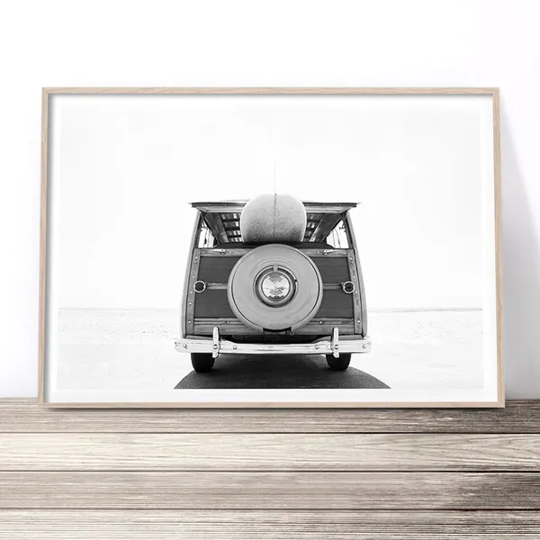 Vintage Surf Van and Surfer, Retro Travel Poster