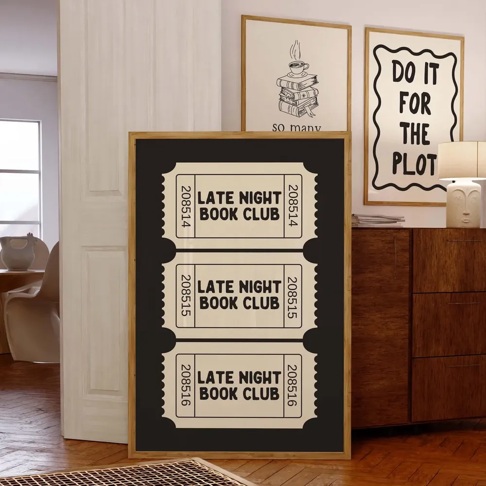 Late Night Book Club Poster, Reading Nook Decor