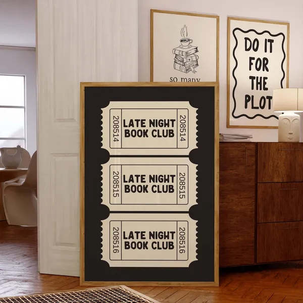 Late Night Book Club Poster, Reading Nook Decor