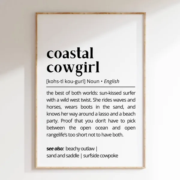 Coastal Cowgirl Definition Art Print, Surf Western Decor