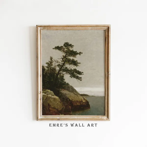 Rural Landscape Vintage Lake Painting Art Print