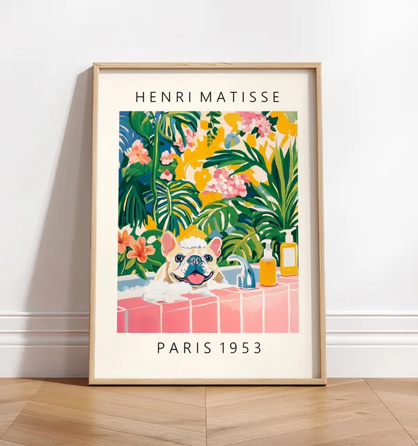 French Bulldog Matisse-Inspired Mid-Century Art Print