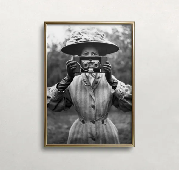 Vintage Photographer Woman With Camera Art Print