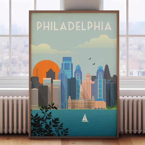 Philadelphia Retro Travel Poster, Pennsylvania Print