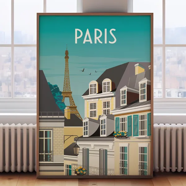 Paris Retro Travel Poster, Paris Wall Art Print