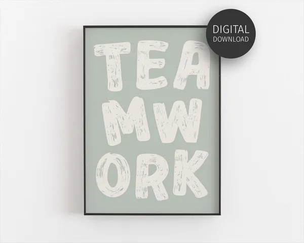 Motivational Teamwork Art Print, Sage Green Office Decor