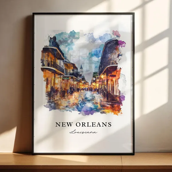 New Orleans Watercolor Bourbon Street Travel Poster