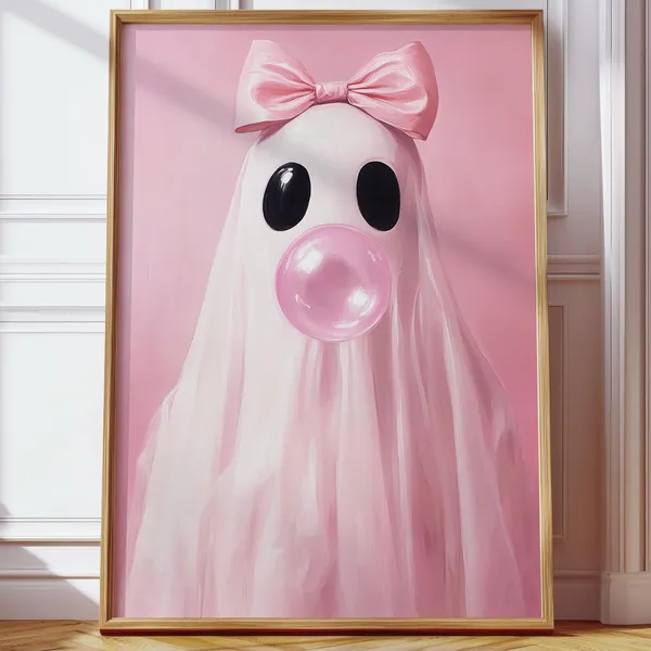 Pink Sheet Ghost Bubblegum Halloween Poster Print