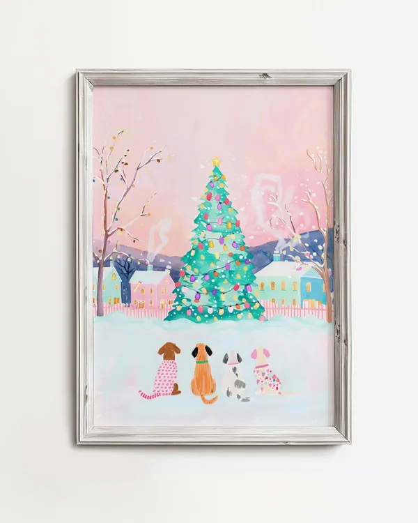 Pastel Christmas Dogs Whimsical Holiday Decor Art Print