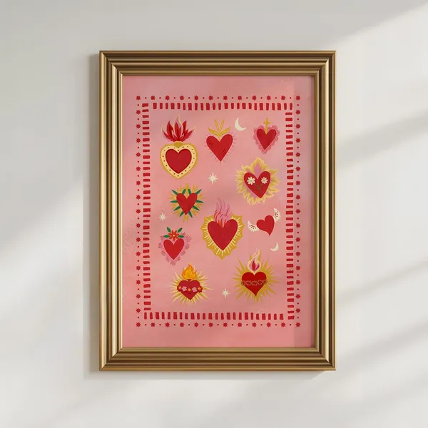 Sacred Heart Art Love Poster, Maximalist Valentine Print