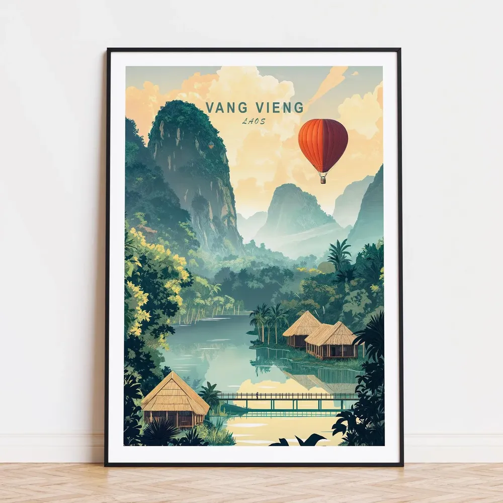 Vang Vieng Travel Poster, Laos Wall Art Print
