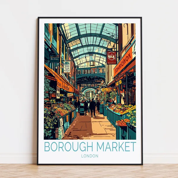 Borough Market Travel Poster, London Art Print