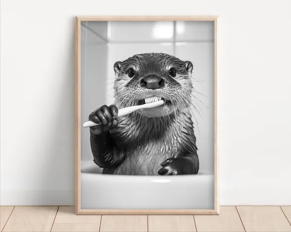Otter Brushing Teeth Retro Bathroom Animal Print