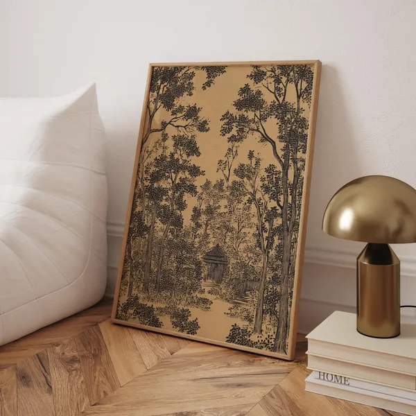Vintage Landscape Sketch Art Print, Neutral Decor