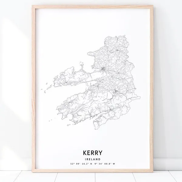 Kerry Map Print, Minimalist Modern Wall Art