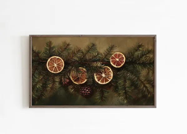 Christmas Moody Botanical Oranges Art Print