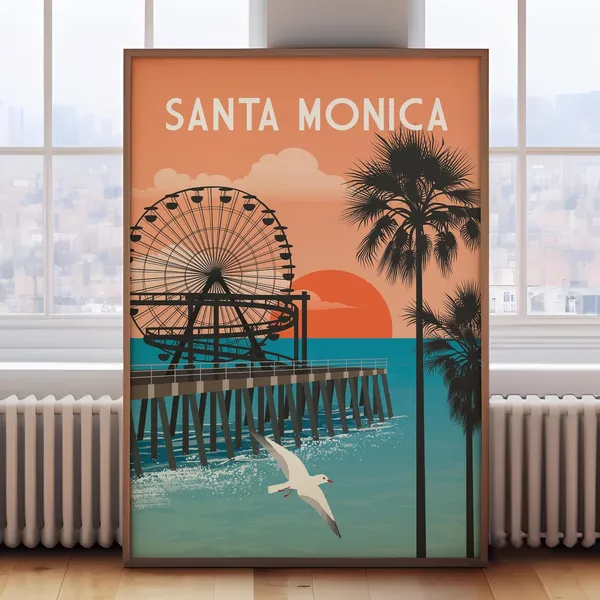 Santa Monica Travel Poster, California Wall Art