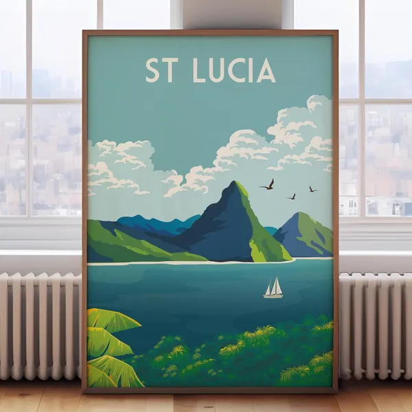 St Lucia Retro Travel Poster, Travel Wall Art